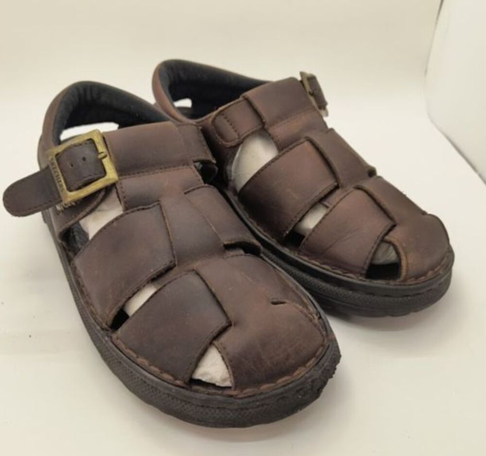 Vintage Skechers Mens Fisherman Sandals Size 10 90s Brown Leather Chunky Y2K